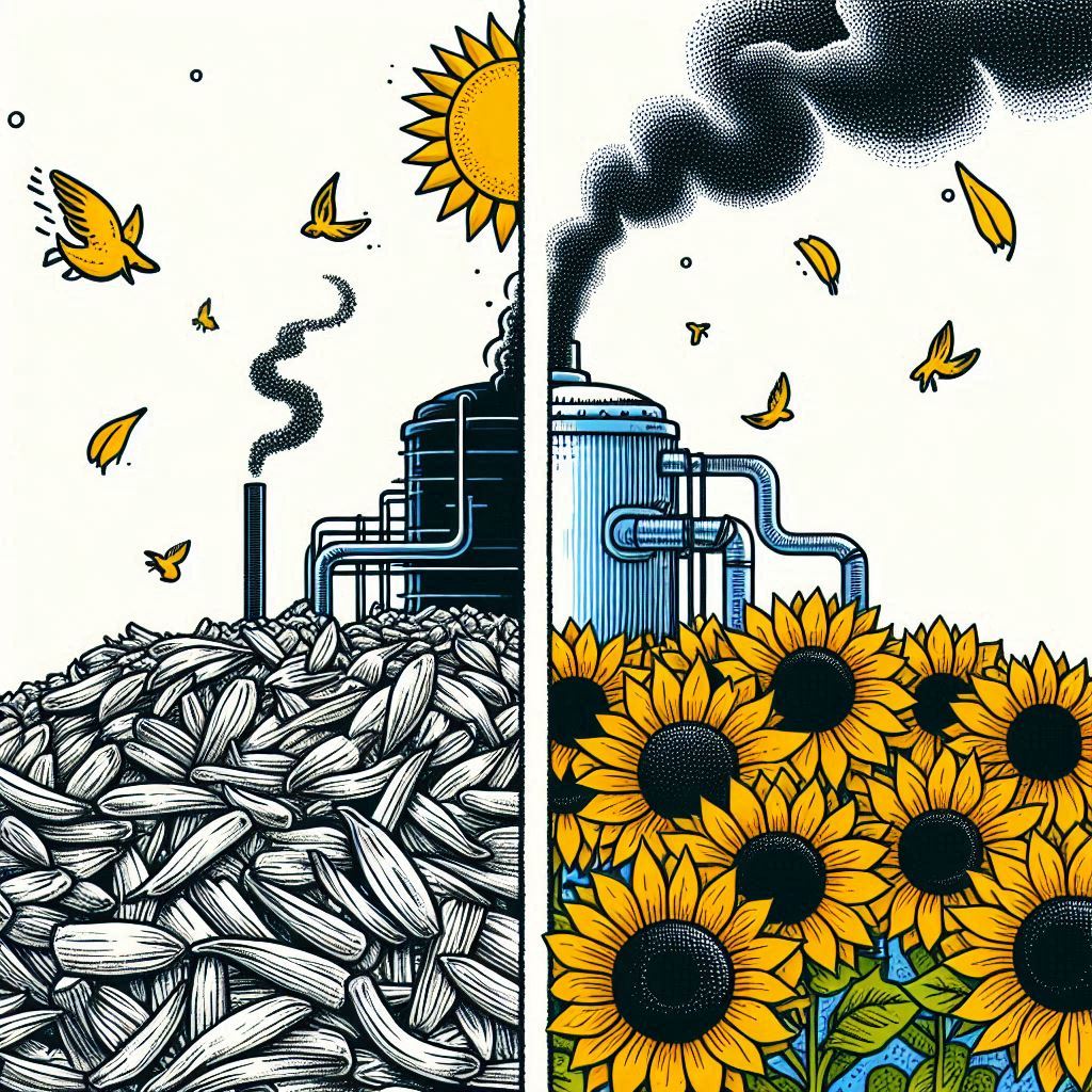 Transforming Sunflower husks into Biofuel © AI Illustration