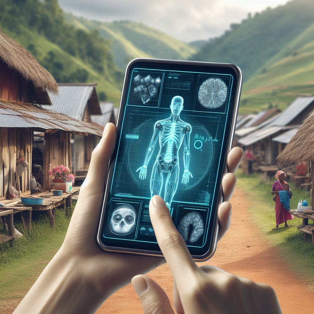 Medical AI in remote village © AI Illustration