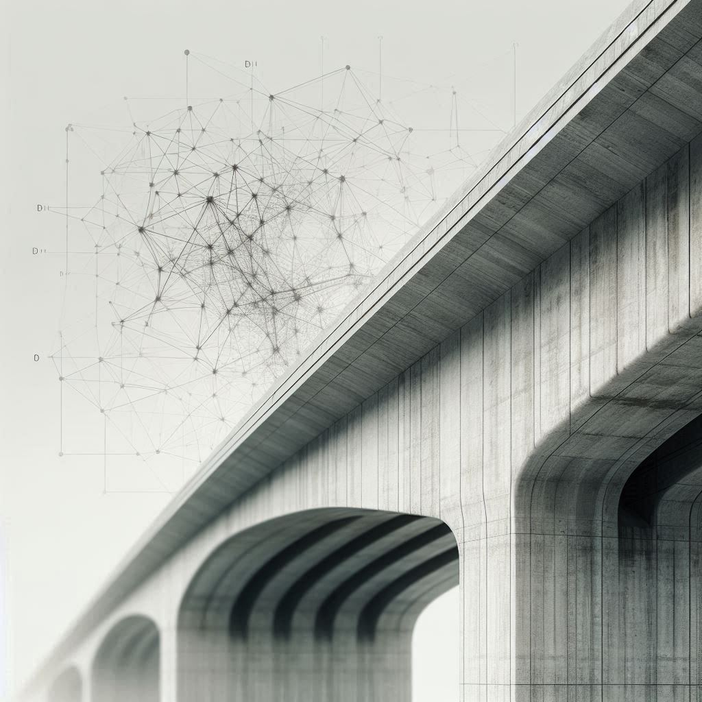 Concrete bridge and Neural Network diagram © AI Illustration