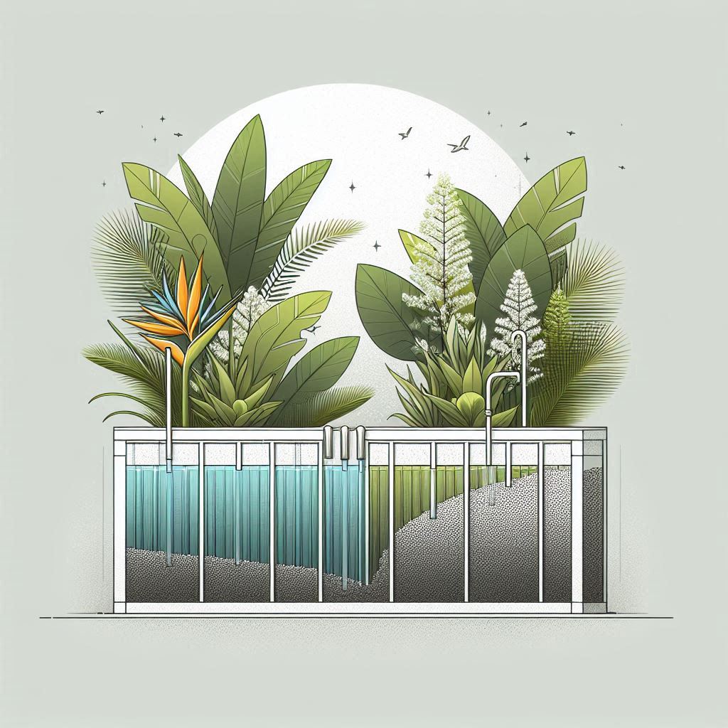 Wastewater Treatment Wetland with Ornamental Plants © AI Illustration