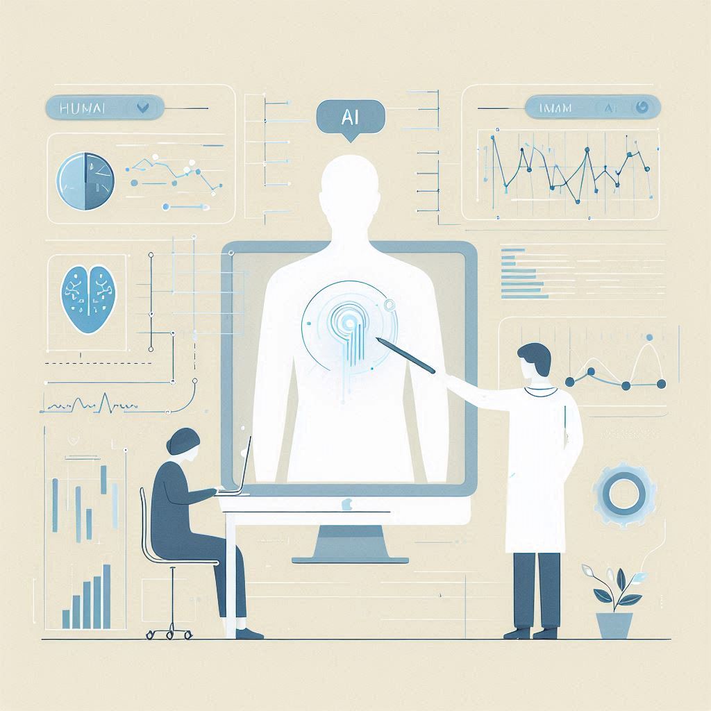 A Clinician working with an AI Interface © AI Illustration