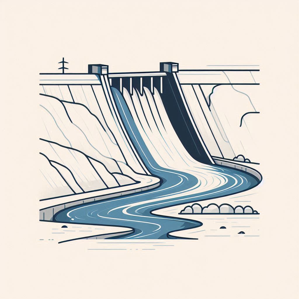 A Large Dam with Water Flowing © AI Illustration