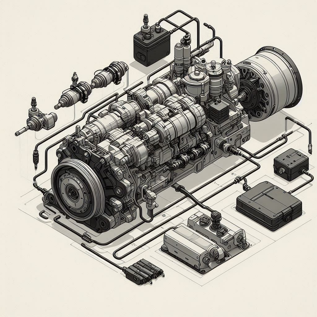 Engine and Hydraulic System Layout © AI Illustration