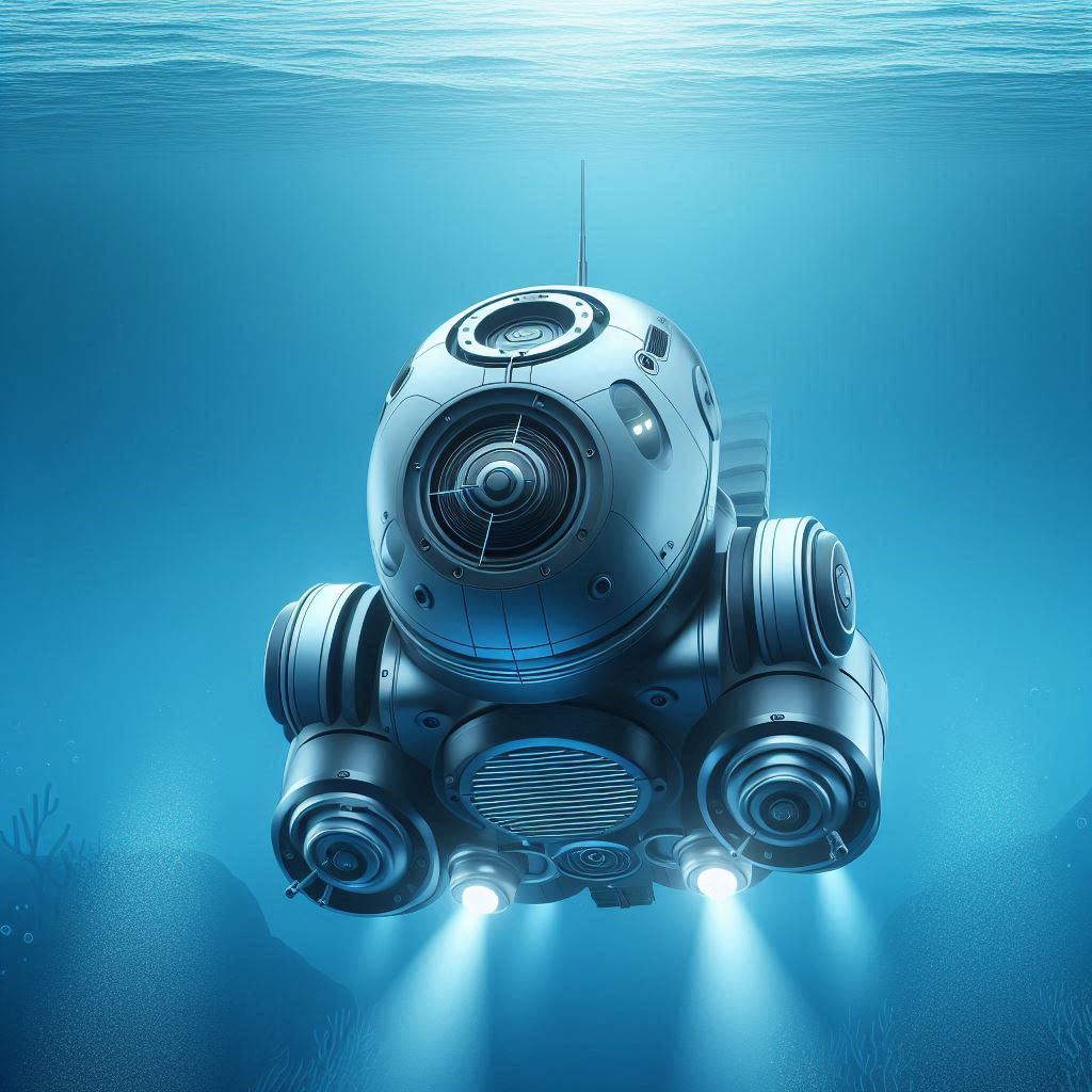 Underwater Robot Navigating Through Deep Ocean Waters © AI Illustration