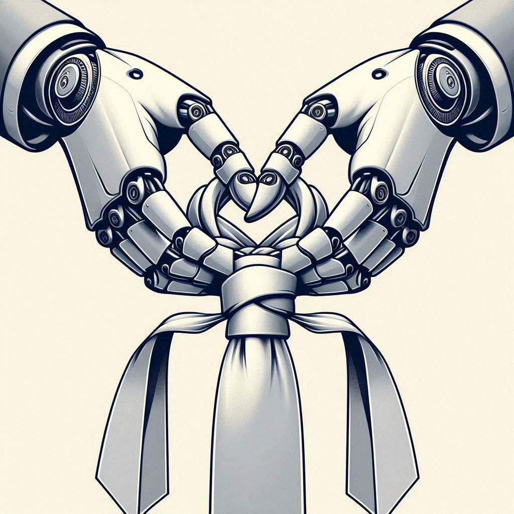 A Dual-Arm Robot Manipulating a Tie © AI Illustration