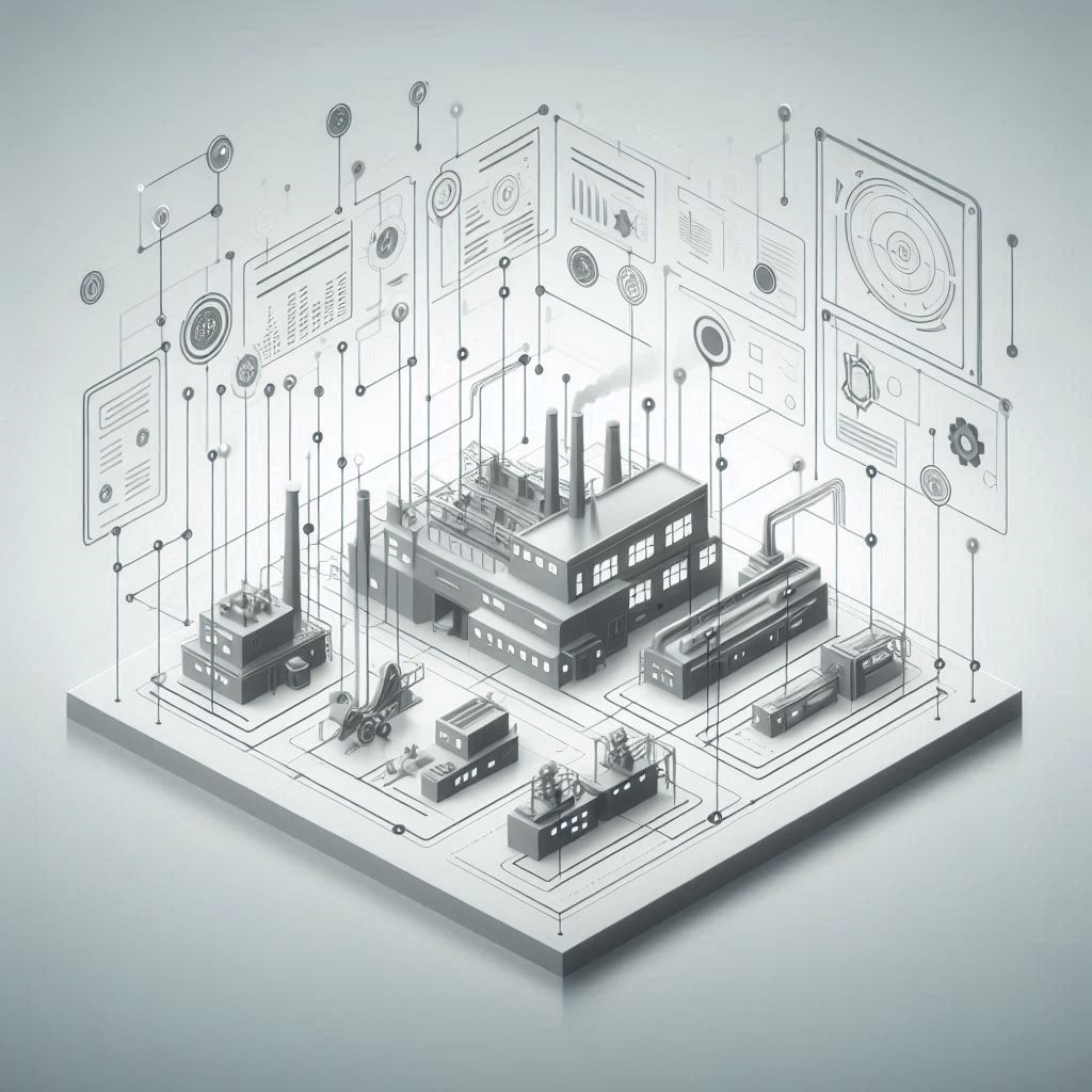 A Factory Floor with Interconnected Digital Elements © AI Illustration