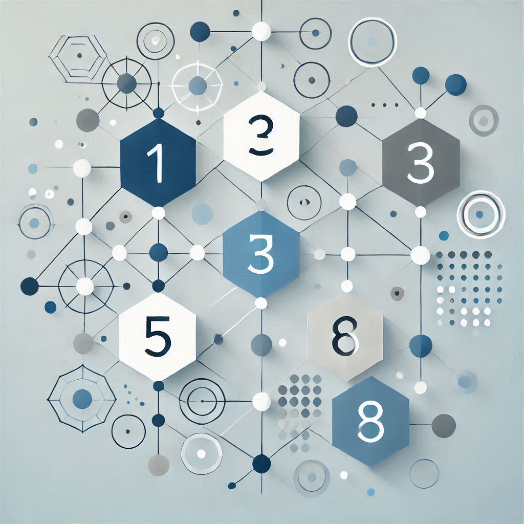 Interconnected Geometric Shapes Forming a Number Series Pattern © AI Illustration