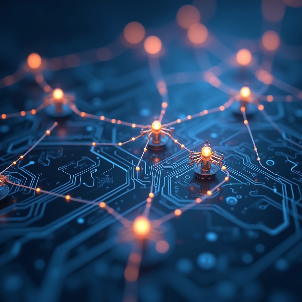 Illustration of a Smart Electrical Grid With Interconnected Nodes © AI Illustration