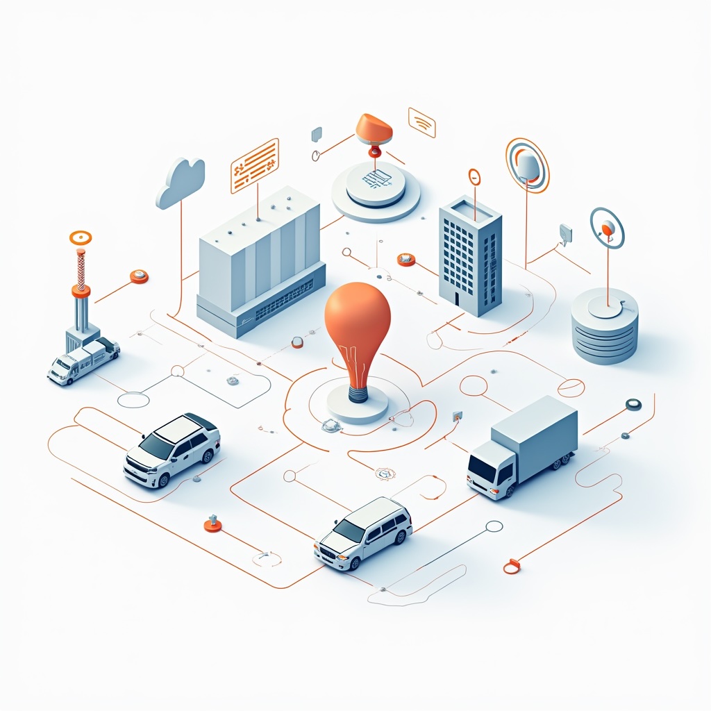 Illustration of Smart City With Connected IoT Devices © AI Illustration