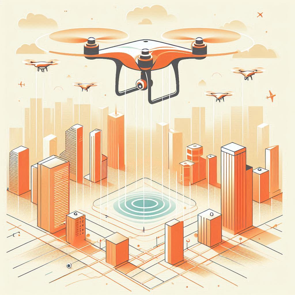 A Smart City with Flying Drones © AI Illustration