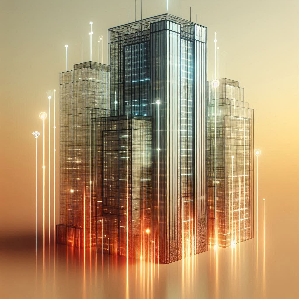 Illustration of a Modern Skyscraper with Internal Sensor Signals © AI Illustration