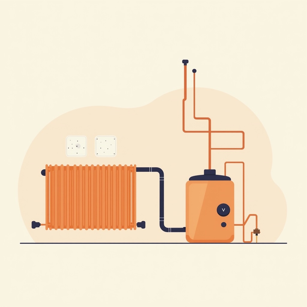 Illustration of Hydronic Heating System with Radiators and a Gas Boiler © AI Illustration