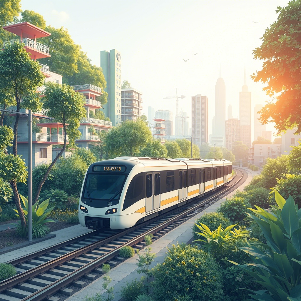 Illustration of Low-Carbon Urban Rail Transit © AI Illustration