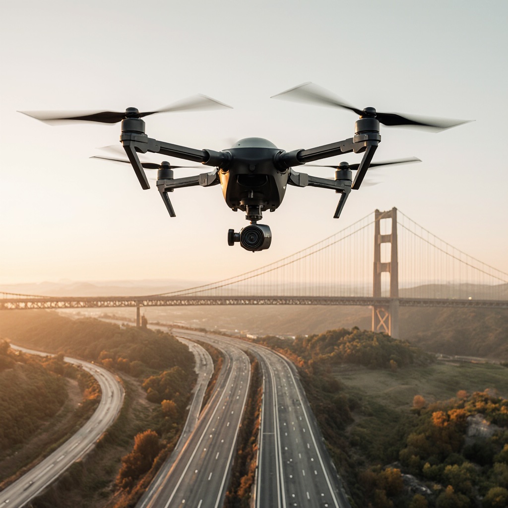 A Drone Inspecting a Highway © AI Illustration