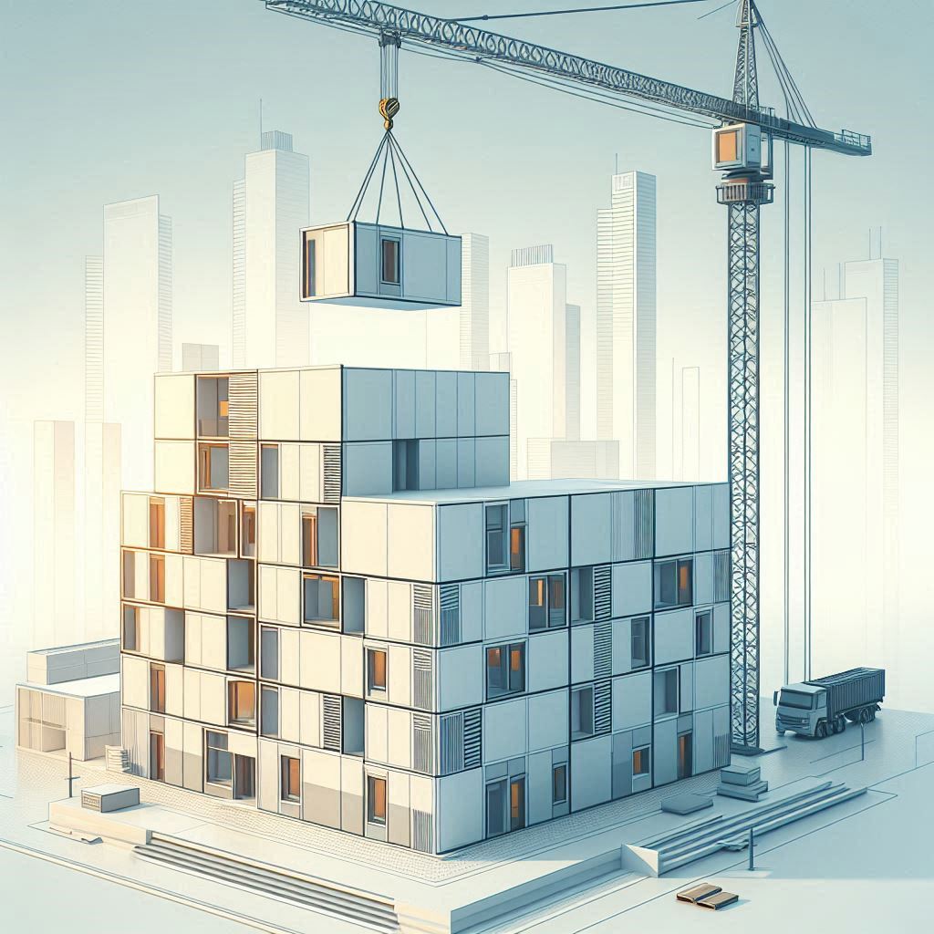 Simple Illustration of Modular Construction © AI Illustration