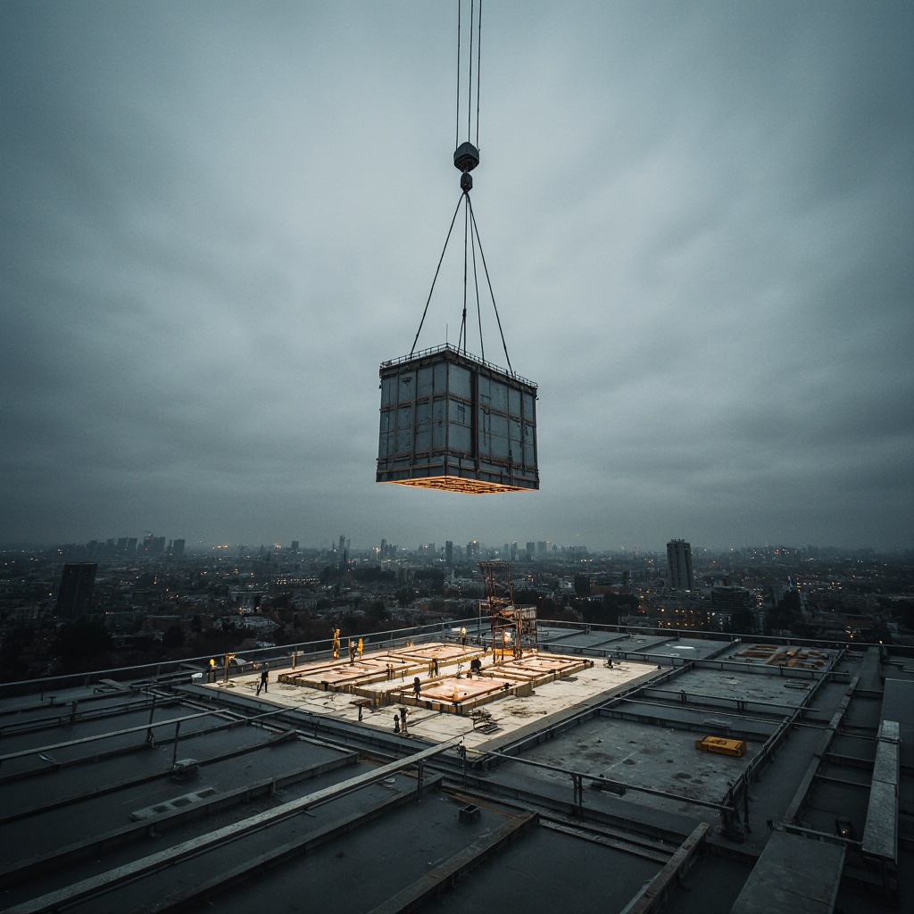 A Tower Crane Lifting A Modular Construction Unit © AI Illustration