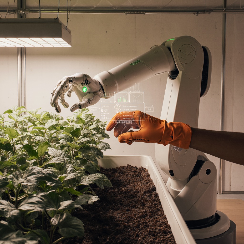 Robotic Arm Remotely Controlled by a Sensor Glove © AI Illustration