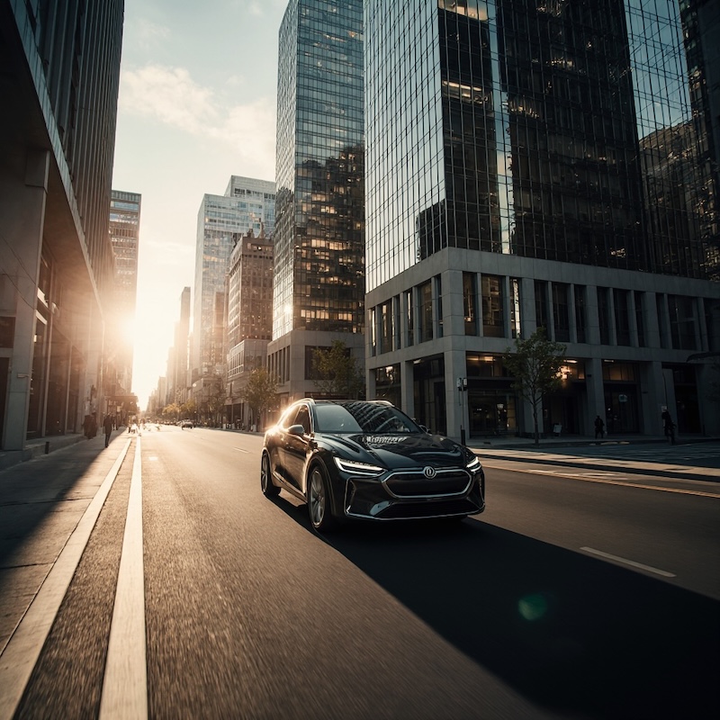 An EV Navigating A City Street © AI Illustration