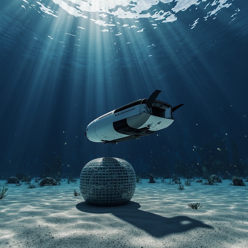 Autonomous Underwater Vehicle Collecting Data © AI Illustration