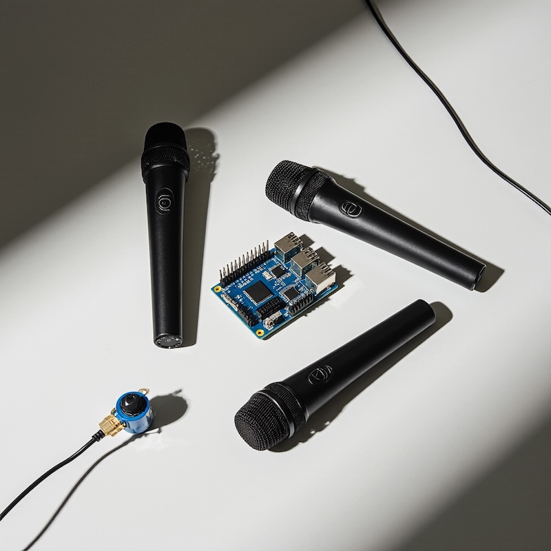 Three Microphones Arranged For Sound-Tracking © AI Illustration