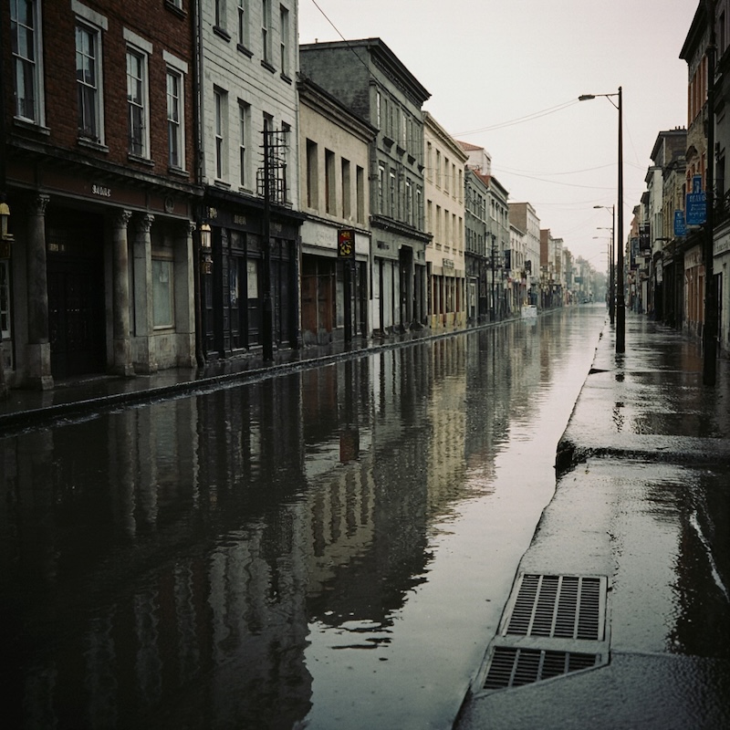 Urban City With Rising Floodwater © AI Illustration