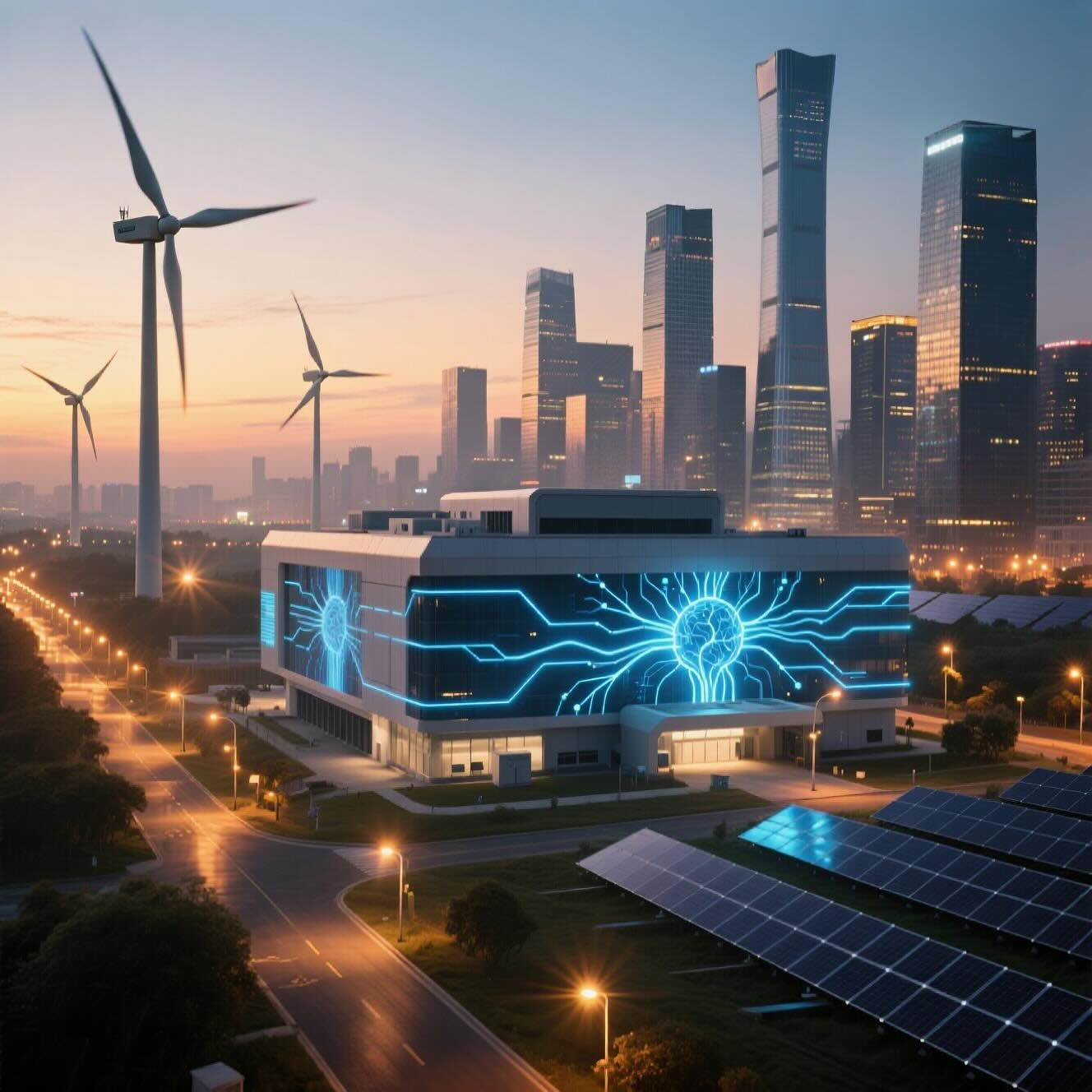 A Smart Grids Central Power Control Building © AI Illustration