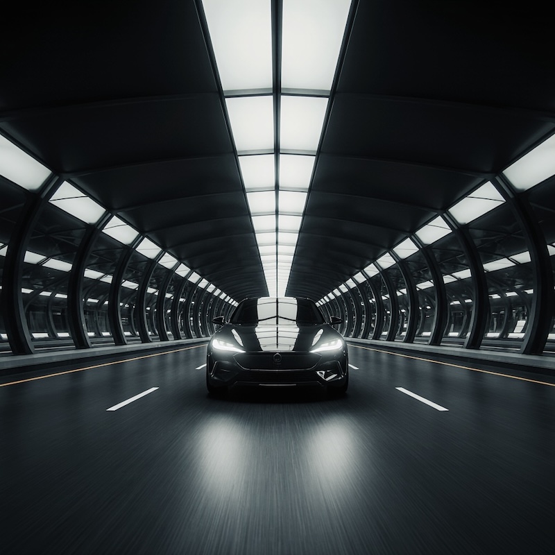 Self Driving Car Inside an Expressway Tunnels © AI Illustration