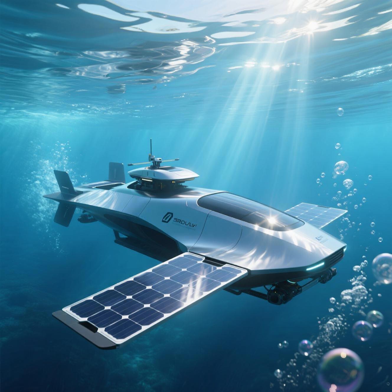 Autonomous Underwater Vehicle (AUV) with Foldable Solar Panels © AI Illustration