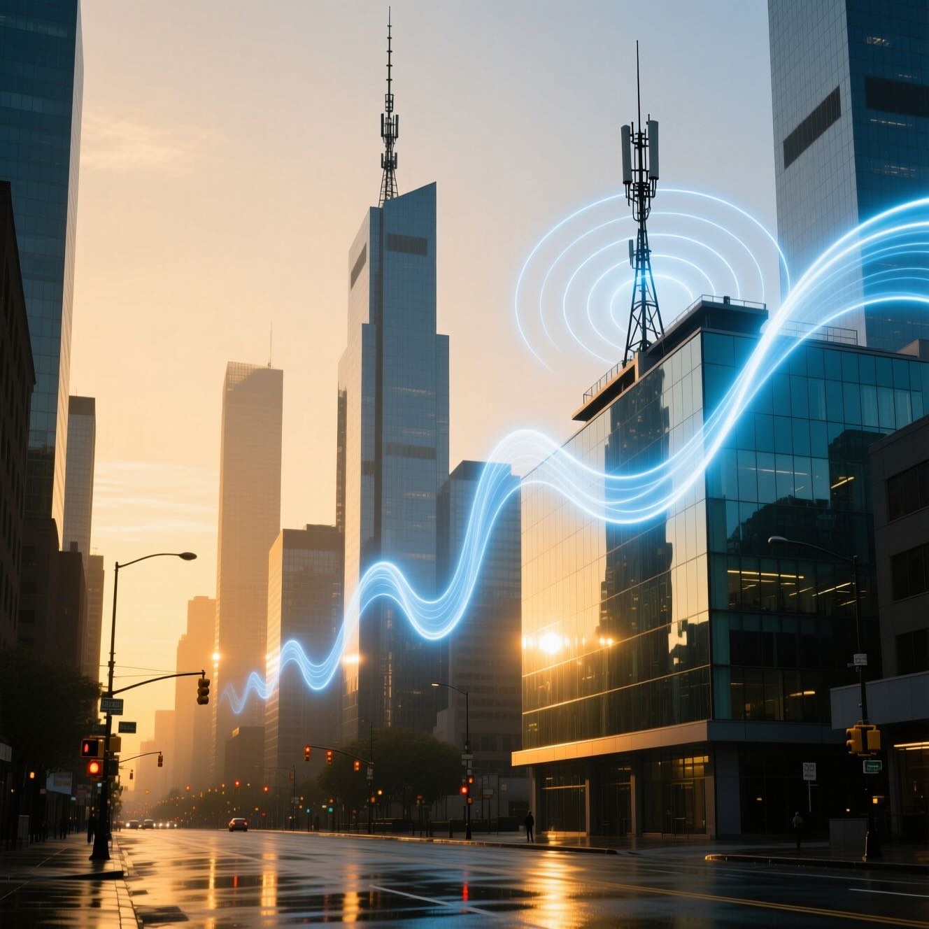 Smart Electromagnetic Coverage in a Modern City © AI Illustration