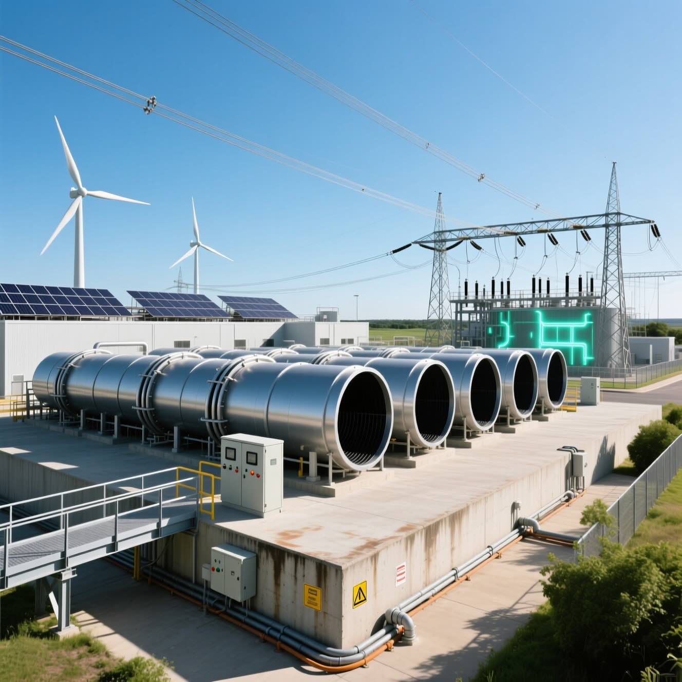 A Direct Air Capture Plant Connected to a Power Grid © AI Illustration