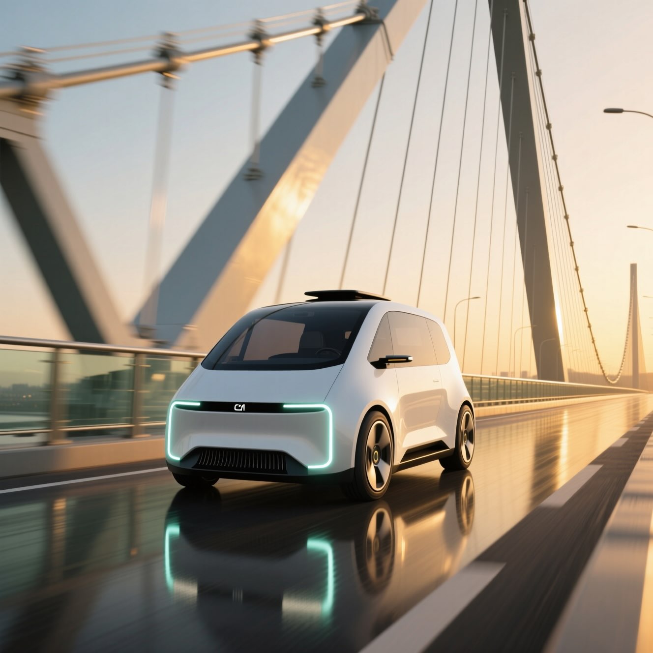 A Small Autonomous Electric Vehicle Inspecting the Structural Integrity of a Bridge © AI Illustration