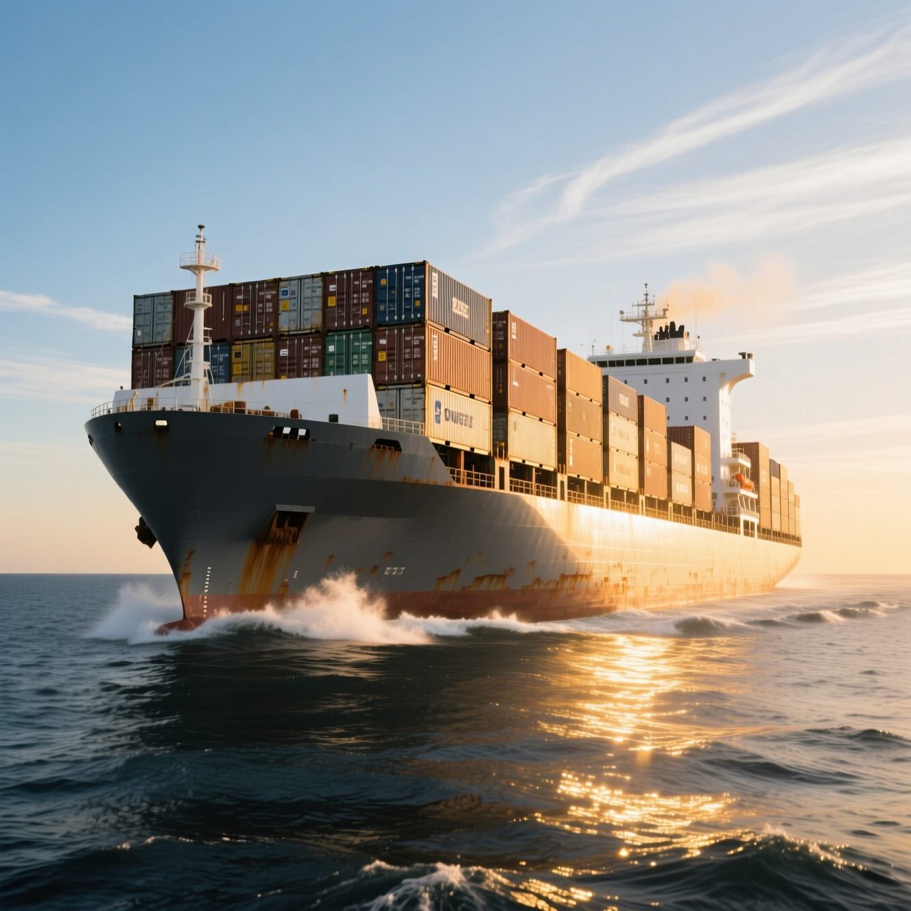 Marine Fuel Powering a Cargo Ship at Sea © AI Illustration