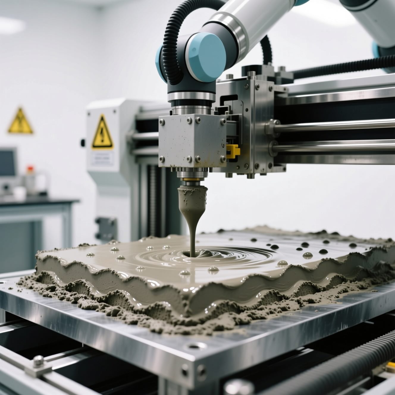 3D Concrete Printer Laying Down Smooth Layers of Mortar Made with Recycled Concrete Sand © AI Illustration