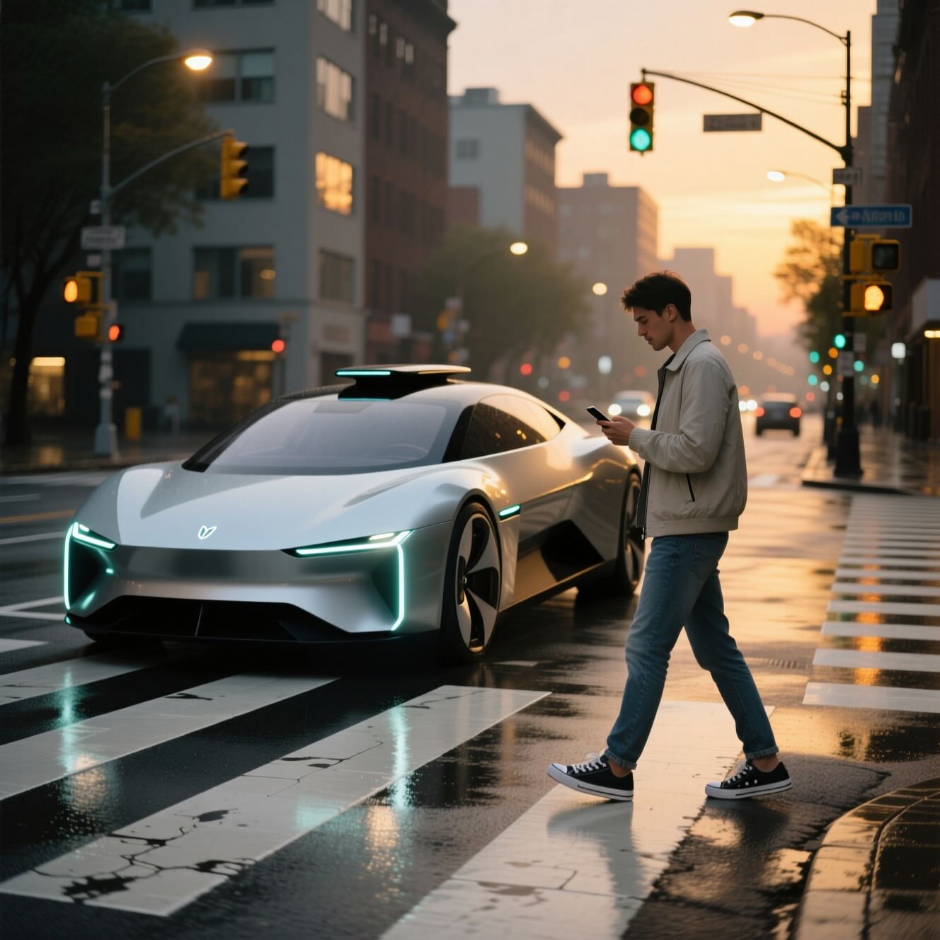 A Car and a Pedestrian, Adversarially Robust Conformal Prediction Case Study © AI Illustration