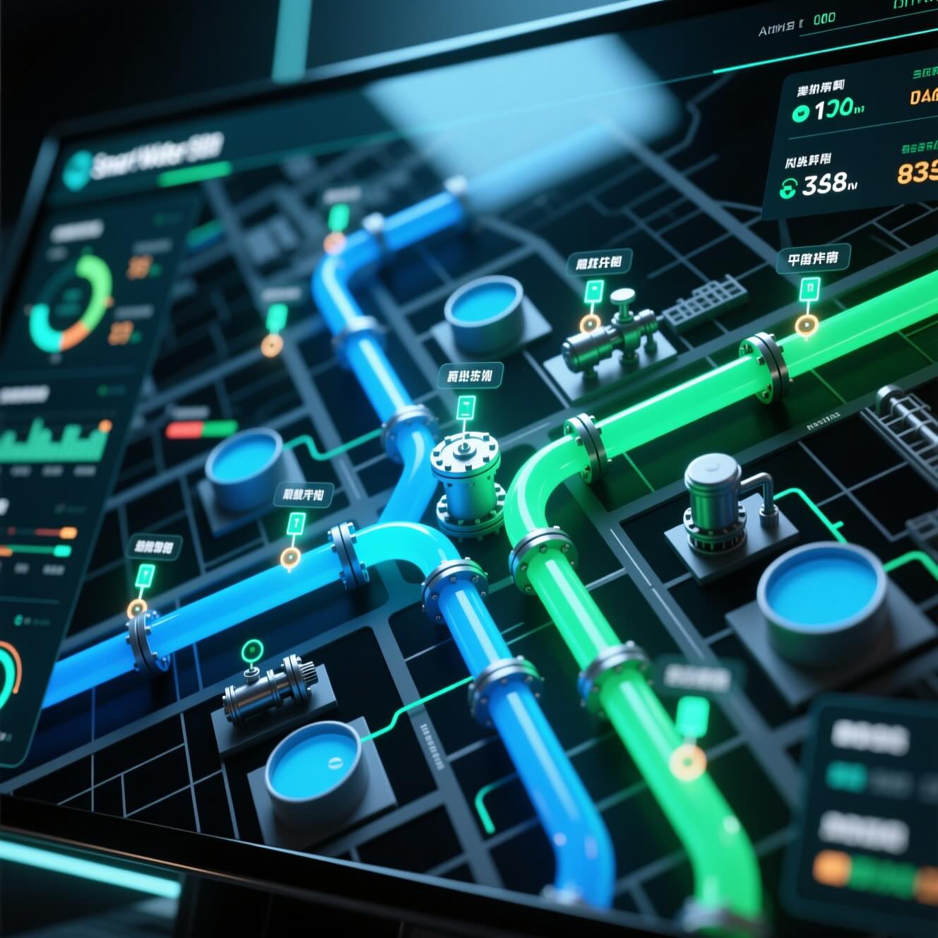 A Smart Water Systems Map of Water Distribution © AI Illustration