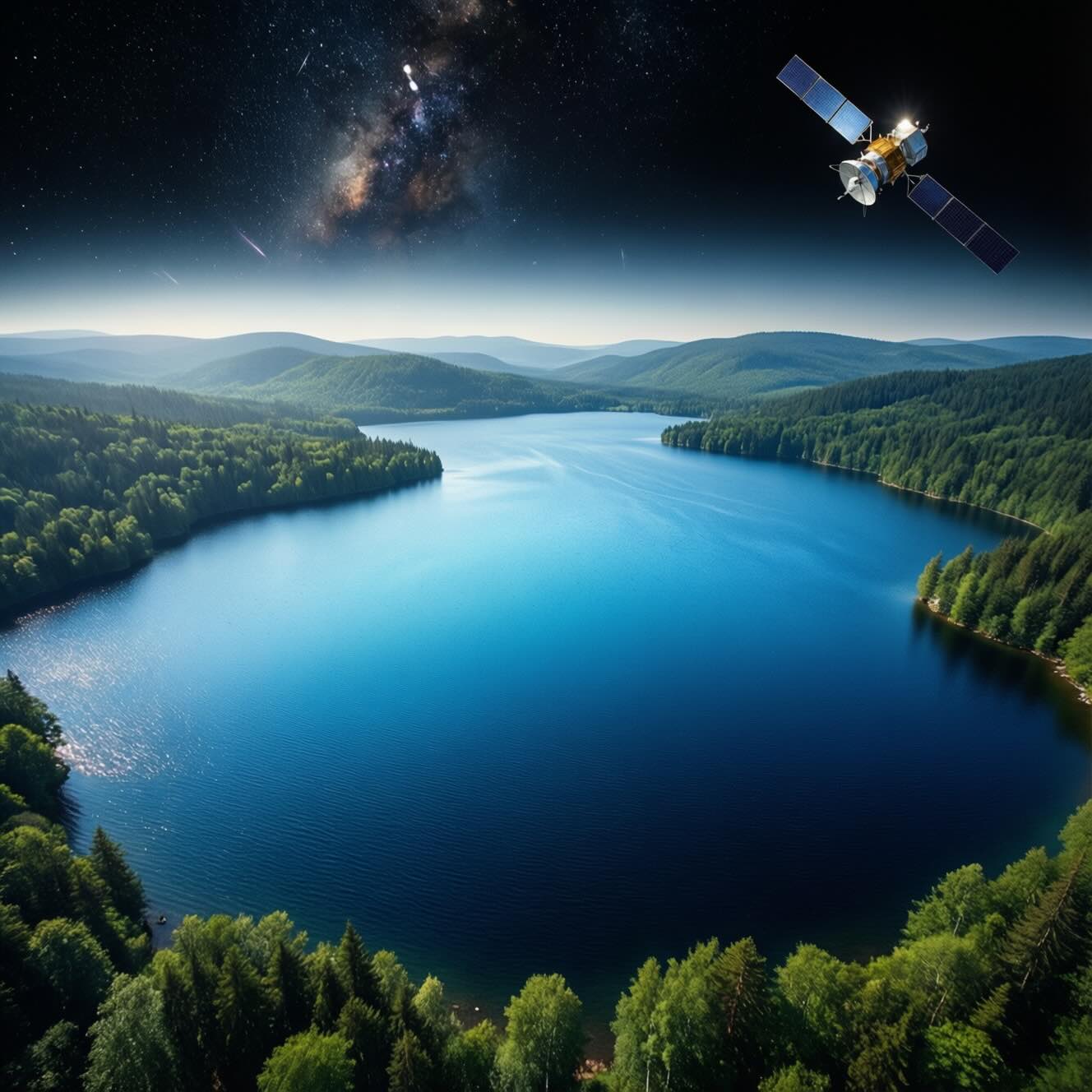 A Small Satellite Monitoring Water Quality &copy; AI Illustration