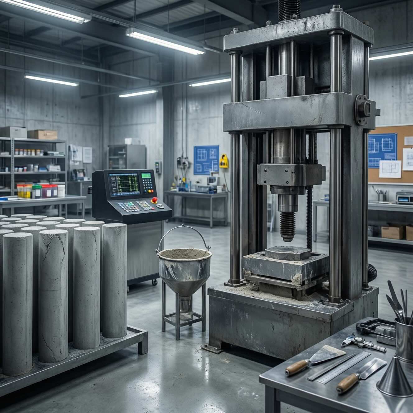 A Modern Concrete Testing Laboratory. Developing Non Destructive Testing Methods &copy; AI Illustration